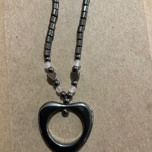 Hematite necklace with hematite heart pendant.